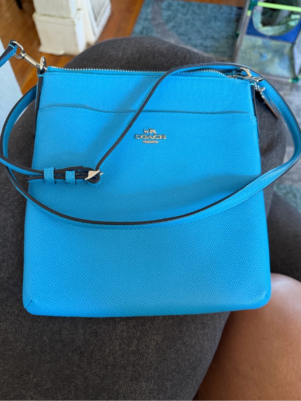 COACH Pebbled Leather Crossbody in Turquoise Blue - Picture 8 of 13